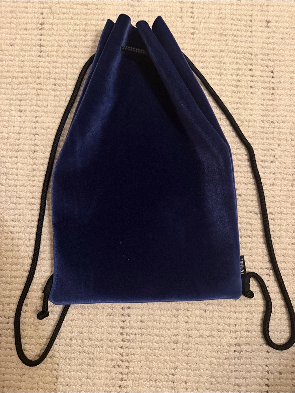 triangl swimwear Navy Velvet Drawstring Sling Backpack with Black Cords